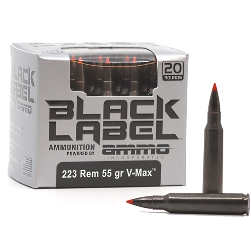 Ammunition Ammo Inc. 223055VMX BL20 223Rem Ammo, Inc. Black Label 223 Reminqton 55 qr V-Max • Model: 223055VMX-BL20